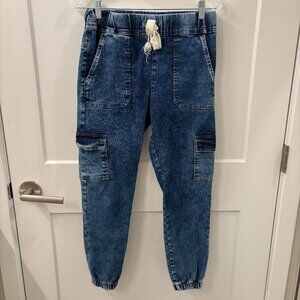 Bevy Flog Gaya Drawstring Cargo Joggers Dark Denim w/ Linen Tie Size 27